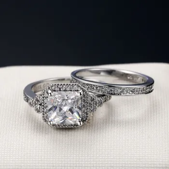 NADIA Vintage Square AAA Циркон чифт пръстени за жени 2 елемента комплекти, пръстени, сватба бижута сребро Bijoux Femme подарък Dd162
