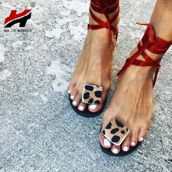 NAN JIU MOUNTAIN 2020 летни сандали с каишка Дамски обувки на плоска подметка с отворени пръсти леопардовая Ежедневни обувки Рим плюс размер 35-43