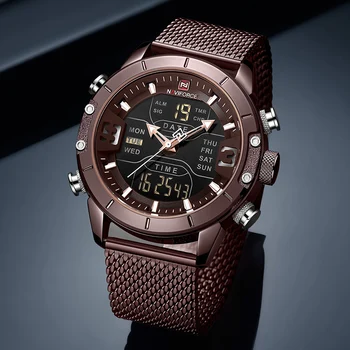 NAVIFORCE Watch мъжки Спортни кварцови часовници Топ луксозна марка от неръждаема стомана водоустойчив led цифров часовник Relogio Masculino
