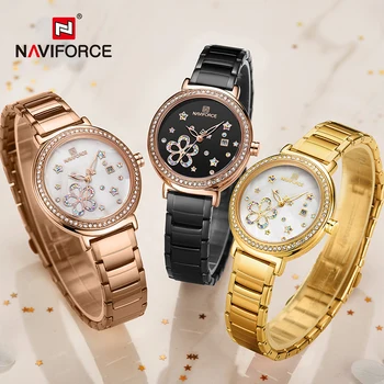 NAVIFORCE луксозни златни дамски часовници мода Diamond рокля дамски Кварцови часовници водоустойчиви дамски часовници за момичета Relogio Feminino