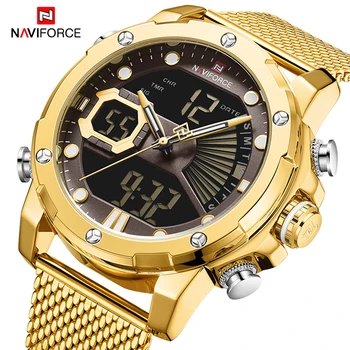 NAVIFORCE луксозни мъжки златни часовници военни цифров Спорт Кварцов ръчен часовник led светлинен водоустойчив часовник мъжки Relogio Masculino