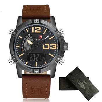 NAVIFORCE марка на луксозни мъжки часовник двоен дисплей часовник мъжки военно-спортен кварцов часовник назад светлина кожа Relogio Masculino