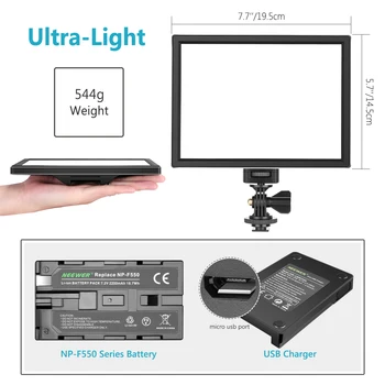 Neewer T100 SMD SMD LED Video Light Lighting Kit: двуцветен Затемняемая ультратонкая led панел с литиево-йонна батерия и USB-зарядно устройство