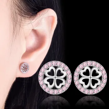 NEHZY 925 сребро Нова Дамска мода бижута високо качество розов кристал Циркон четырехлистный детелина кухи обеци розово