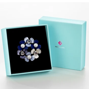 Neoglory Кристално Синьо Цвете Брошки Цветни Карфици, Имитация На Перли Брошки За Жени Старинни Бижута Парти Подаръци 2020