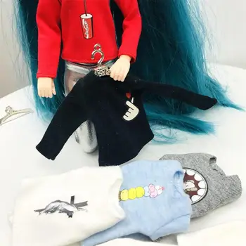 New 1бр Dolls Fashion' T-shirt Сладко Long Blue/White/Black/Red Върховете for Blyth,Licca,1/6 Clothes Accessories