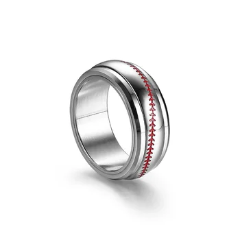 NEWBUY 8 мм пръстен от неръждаема стомана за мъже класически Бейзбол дизайн Червена линия въртящо пръстен страхотен мъжки пънк стил партия бижута