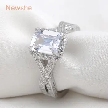 Newshe Wedding годежни пръстени за жени 2.52 карата правоъгълник AAA кубичен Циркон вечността пръстен