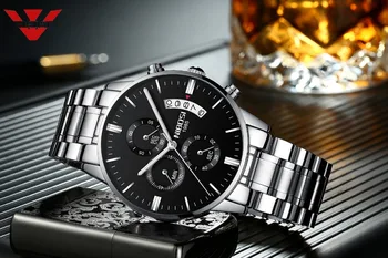 NIBOSI от неръждаема стомана, Кварцов часовник най-добрата марка луксозни часовници водоустойчиви Relogio Masculino най-добрите часовници за мъже мода сребро