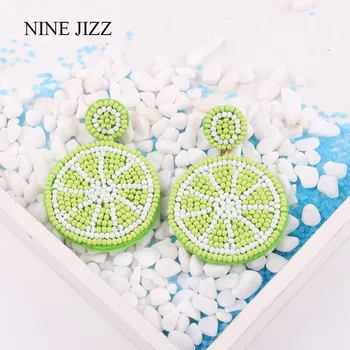 NINEJIZZ Fruit Earrings Бохемска Drop Fruit Round Earrings Ladies виси обеци диня, лимон ръчно изработени обеци сватбен подарък