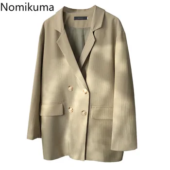 Nomikuma ежедневните свободни якета двубортный сако с дълъг ръкав дамски плътен цвят OL върховете пролет есен облекло дами 3a049