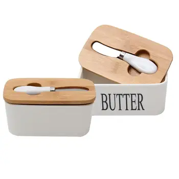 Nordic Butter Запечатани С Керамични Кутия С Масло Водоустойчива Бяла Дъска С Дървена Капачка И Нож Контейнер За Сирене Масло Clevertray
