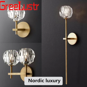 Nordic Crystal Ball Led Таван Полилей Light Branch Design Медни Тавана Полилеи, Висящи Лампа Вътрешен Интериор Осветителни Тела