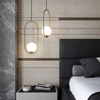 Nordic Industrial LED висящи лампи с трапезария и хол кафе спалня бар американският обръч стъклена топка висящи лампи, лампа,
