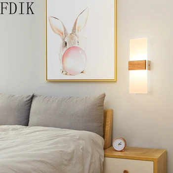 Nordic LED монтиран на стената лампа дърво Изгрев творчески спалня нощни лампи фон преминаване стени стенни декорации на дома лампа осветление