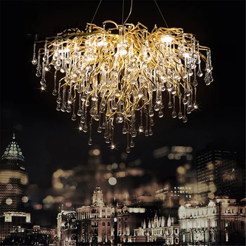 Nordic Luxury Gold Crystal LED Chandelier LOFT Large Блясък Hanging Lamp Living Room Hotel Art Hall indoor Lighting chandelier