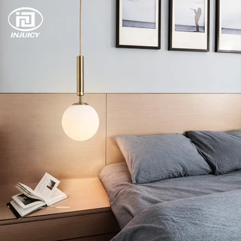 Nordic Postmodern ресторант полилей спалня стъклена топка led прост творчески Одноголовочная легло окачен лампа