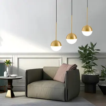 Nordic модерна стъклена топка висящи лампи реколта обръч злато модерен led окачен лампа за хола на Дома таванско помещение индустриален декор Люм