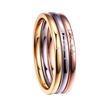 Nuncad Classic 3PCS colorful gold/rose gold color tungsten carbide engaged ring jewelry lettering I Love You T092R