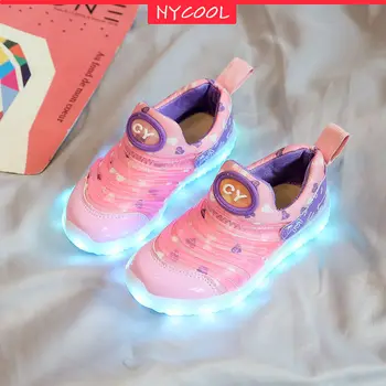 NYCOOL Caterpillar USB Charge LED Flash Осветление Light Up Shoes открит Детски обувки за бягане малки деца, момичета, момчета деца маратонки