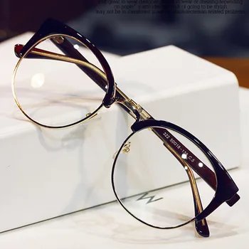 NYWOOH Cat Eye Glasses Frames Women Retro прозрачни Полукадры рамки за очила, оптични очила