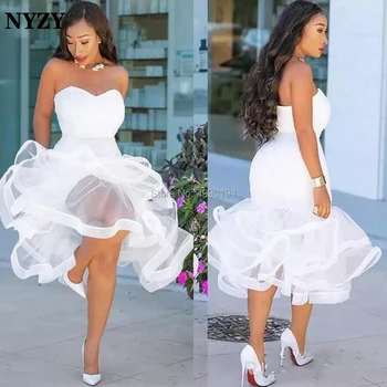 NYZY C141 Африка бели коктейлни рокли накъдрен Русалка халат Soiree Дубай къса Fromal Party Dress 2019