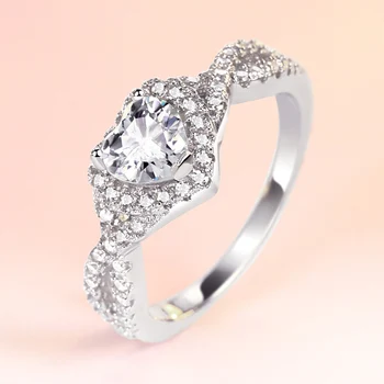 OEVAS твърди 925 стерлинги сребърни годежни пръстени за жени пенливи Циркон сърцето годежен парти изискани бижута подарък на едро