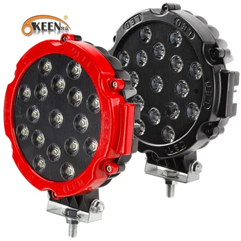 OKEEN 7inch 12V 24V Black Red Round 51W LED Work Light Spot Driving Light Bar For Off Road Ute 4x4, 4WD BOAT SUV TRUCK JEEP