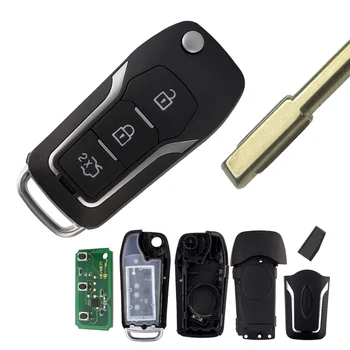 OkeyTech 3 бутона 433Mhz 4d60 / 4d63 чип промяна флип-сгъваем дистанционно ключ за кола за Ford Focus 2 3 mondeo, Fiesta Uncut FO21 нож