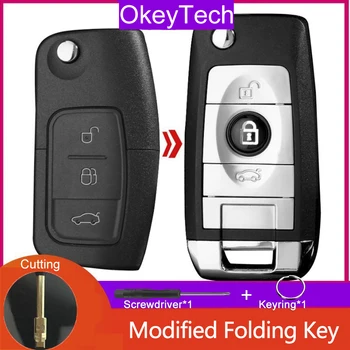 OkeyTech промяна сгъваем ключ за Ford Fiesta Focus 2 Ecosport Escape, Kuga Flip Car Key Fob 3 бутона HU101 FO21 Cutting Service