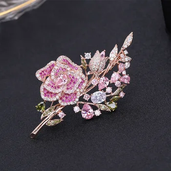 OKILY нежен розов Циркон Роза брошки мода планински кристал жени брошка игла 