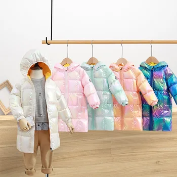 OLEKID 2020 Есен Зима детска лъскава naka яке с качулка за малки момичета зимно палто 1-8 години на Детски връхни облекла за момчета паркове