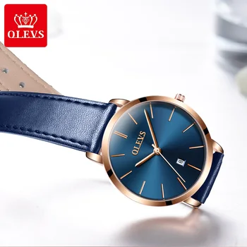 OLEVS дамски часовници Червен ежедневни кожени дамски часовници луксозни кварцов дамски Ръчен часовник на марката часовници ультратонкая повърхност 6. 5MM5869