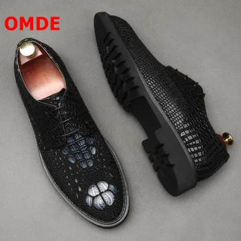 OMDE Luxury Fashion Round Toe Lace-up Derby мъжки модел обувки с релефни изображения от естествена кожа официални обувки бизнес офис обувки