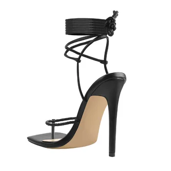 Onlymaker Женски черни кръст, тънки високи сандали голям размер вечерни Модни сандали