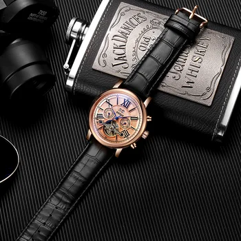 ONOLA Марка на високо качество на механични часовници мъжка мода ежедневни стилен ръчен часовник с кожена каишка автоматични механични часовници за мъже