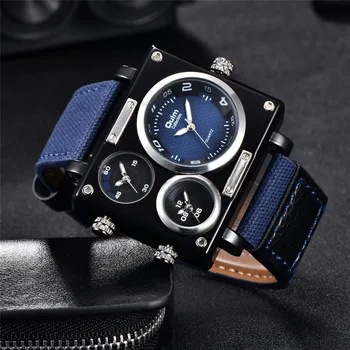 Oulm мъжки часовник Мъжки кварцов ежедневни холщовые ръчен часовник с каишка Sports Man Multi-Time Zone Military Male Watch Clock relogios