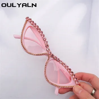 Oulylan Trendy Cat Eye слънчеви очила дамски модни луксозни диамантени слънчеви очила за дами нюанси на триъгълник старинни очила с UV400