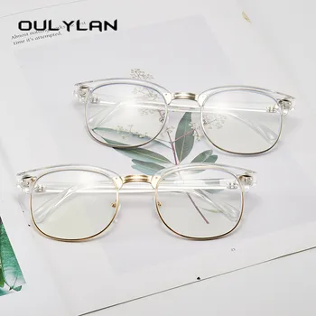 Oulylan Против Blue Light Glasses Frame Women Vintage прозрачни рамки за очила Half-rim компютърни очила мъжки слънчеви очила