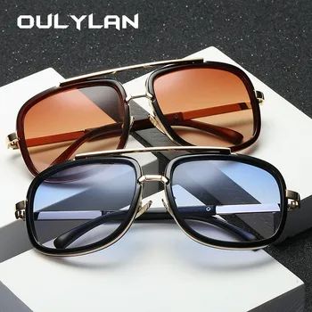Oulylan стари квадратни слънчеви очила мъжете марка наклон метал слънчеви очила Очила за жени големи рамки слънчеви очила с UV400 очила розово червен