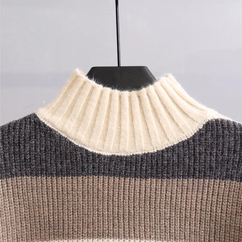 OUMENGKA ивица дълъг пуловер Дамски Ежедневни пуловери есен-зима на мода поло фланелка Свободни Пуловери скок дръпна Femme