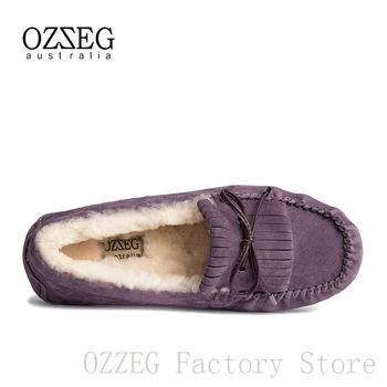 OZZEG луксозната марка дизайнерски обувки дамски зимни естествена кожа апартамент Австралия овце кожа подплата мокасини Дамски обувки ресни