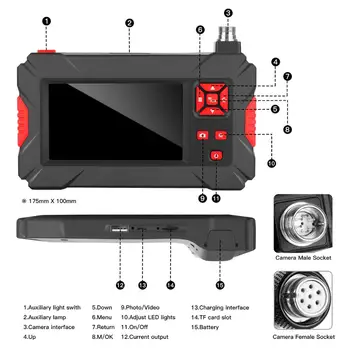 P30 два обектива на камерата HD1080P 8 мм обектив 4,3-инчов екран проверки твърд ендоскоп змия кабел 2600 mah IP68 Водоустойчив бороскоп