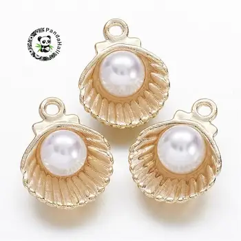 Pandahall 50pcs Alloy Shell Charms for jewelry making with Acrylic Pearl, Golden 15x11.5x7mm, дупка: 1.5 mm F60
