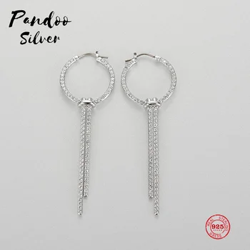 PANDOO мода Чар сребро оригинал са 1: 1 копие, кръгла пискюл форма на модерни и елегантни обеци, дамски луксозни бижута, подаръци