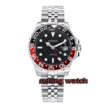 Parnis 40 мм автоматични механични мъжки часовник GMT сапфирен кристал 2019 Diver Man Watch