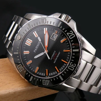 Parnis 44 мм мъжки часовник автоматично водолаз часовник е водоустойчив на 200 м метални механични сапфирен кристал топ луксозна марка ръчни часовници мъжки