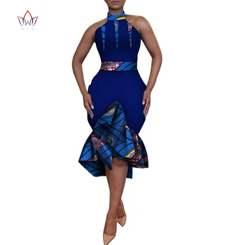 Party African Dresses for Women Dashiki Print Басейн Riche Dresses дължина до коляното, без ръкави, Vestidos African Women Clothing WY5193