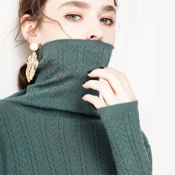 PEONFLY 2020 възли жени поло пуловер, пуловери Есен-Зима основните дамски пуловер пуловер комфорт женски върховете зелен