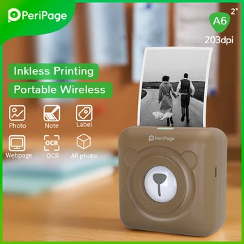 PeriPage преносим топлинна Bluetooth принтер 203dpi кафяв снимка на разписката за безжична етикет мини принтер за Android и IOS Mobile A6
